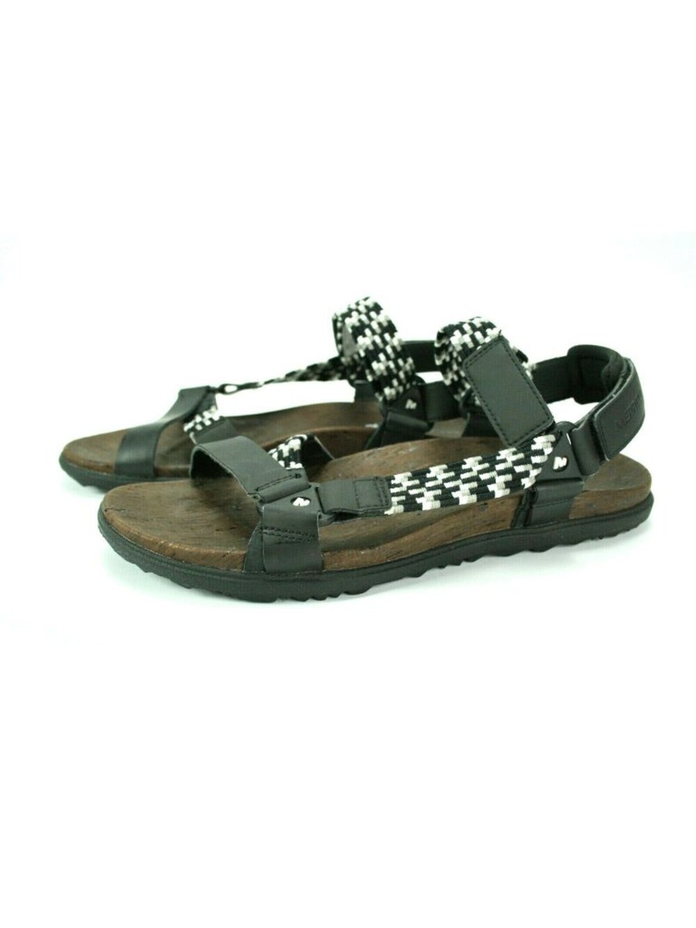 Merrell Women's Size 8  Sandal Black White Around Town Sunvue WovenCork footbed